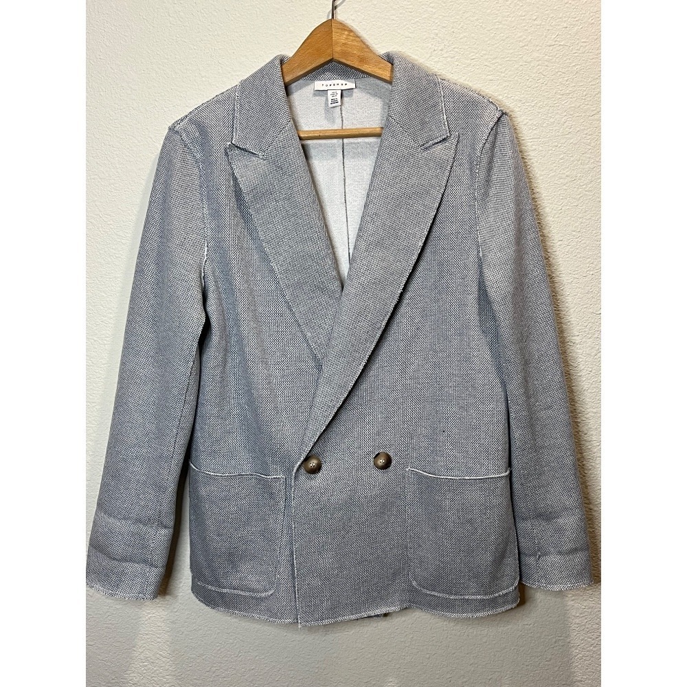 Topshop blazer women's size 4 gray double breasted long casual cotton blend - Picture 2 of 8